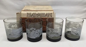 HAWAIIAN SCENES 4 TUMBLERS IN ORIGINAL BOX 1970'S.. - Picture 1 of 6