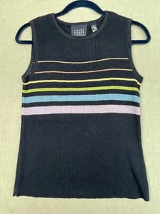 Crazy Horse Women's Navy Blue Stripes Casual Sleeveless Round Neck Tank Top USED - Picture 1 of 5