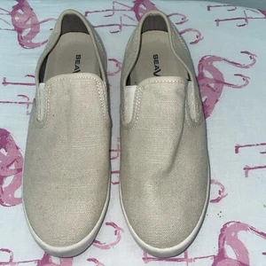 SeaVees Womens Baja Slip On Standard Beige Linen Canvas Sneakers Shoes 7 Medium - Afbeelding 1 van 8