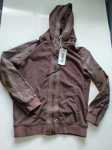 Chaqueta con Capucha Monoreno Imitación Cuero Ribete Cremallera Marrón M Nueva con Etiquetas - Imagen 1 de 10