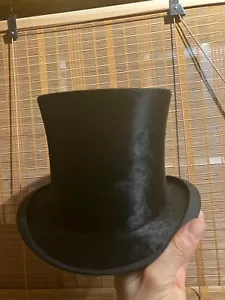 Antique - Vintage Black Silk (Beaver) TOP HAT - Dunlap & Co. - 6.5 inch Tall - Picture 1 of 6