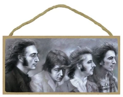 The Beatles (black and white portrait) Artist Haiyan 10 "x 5" NEW Wood Sign 410 - Image 1 of 3