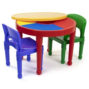 Kids 2-in-1 Plastic Dry Erase and Activity Table and 2 Chairs Set Furniture NEW - Picture 1 of 7