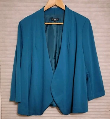 Notations Open Front Y2K Blazer Jacket Women 1X Large Blue Lined Artsy Lagenlook - Image 1 of 4