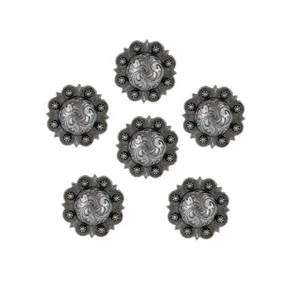 Set of 6 WESTERN SADDLE HORSE TACK ANTIQUE ENGRAVED BERRY CONCHOS screw back - Picture 1 of 12