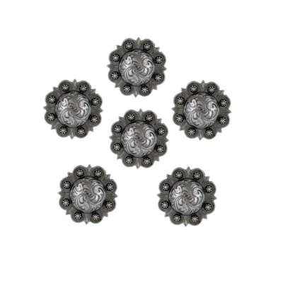 Set of 6 WESTERN SADDLE HORSE TACK ANTIQUE ENGRAVED BERRY CONCHOS screw back - Image 1 of 3
