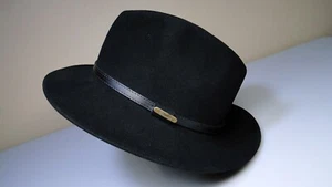Vintage Borsalino Black Fedora Glen Hat - Picture 1 of 8