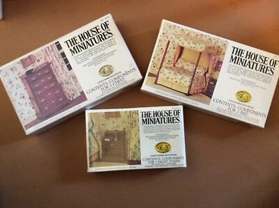 VTG House of Miniatures 3 Chippendale Kits Bed, Chest & Night Stands G04 - Image 1 of 4