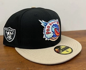 New Era 59FIFTY LV Raiders 1997 Pro Bowl Hawaii Fitted Hat Sz 8 Black Tan Brown - Picture 1 of 6