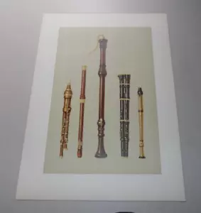 1888 FARBDRUCK eines mittelalterlichen Musikinstruments / DOPPELFLAGEOLET - Bild 1 von 1