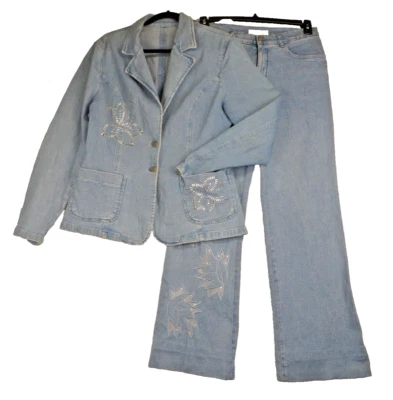 Jeans De Colección Años 80 Bianca Maria Caselli Italia Traje de Ocio Cristal Tachonado Denim M/L Foto 1 de 4