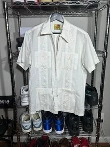 Vintage Mexican Wedding Shirt The Genuine Haband Guayabera Zip Up 70s 80s Mens M - Picture 1 of 3