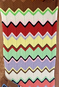 Crochet Knitted Afghan Throw Blanket Vintage 74” X 46” Chevron Zig Zag Pattern - Picture 1 of 3