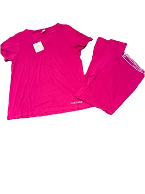 Calvin Klein CK  Bright Pink Fuschia 2pc Set Tshirt Pant Pajama Pullover  L NWT - Image 1 of 3