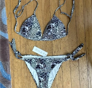 NWT | PHAX Swimwear Medium Side Tie Bikini Black & White - Picture 1 of 16