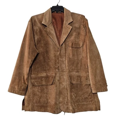 VTG Marilynn Traditions Men Suede Blazer Jacket Brown Large Coat Lined *READ* - Image 1 of 4