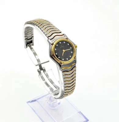 Relógio de pulso feminino Ebel Wave diamante acento dois tons mostrador preto 5,75" #WB3530-5 - Imagem 1 de 4