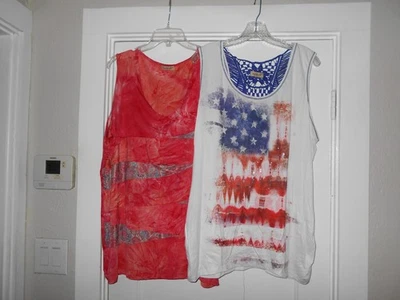 One World Live And Let Live! Orange Red Blue Colorful Set of 2 Tank Tops Size 3X Foto 1 de 4