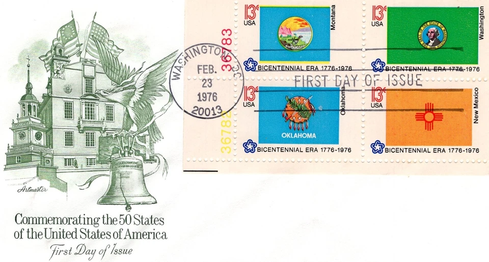 1976 #1673 1674 1678 1679 STATE FLAGS PB4 MT WA OK NM FDC ARTMASTER CACH. UA GEM - Image 1 of 1