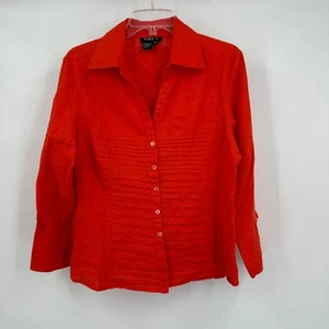 Sari I Womens Linen Top Size XL Orange Boho Artsy Vibrant Pintuck Statement - Picture 1 of 7