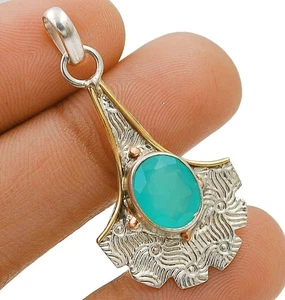 Three Tone Aquamarine Chalcedony 925 Sterling Silver Pendant Jewelry @12-9 - Picture 1 of 1