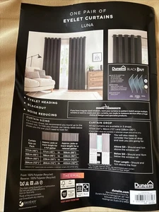 Dunelm Blackout Luna Eyelet Curtains Black Width 228cm Drop 137cm. - Picture 1 of 3