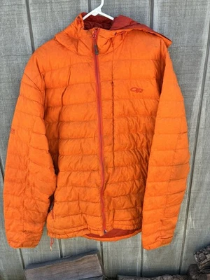 Outdoor Research Jacket Mens XL orange  Transcendent Hoody Goose Down Puffer - Image 1 of 4