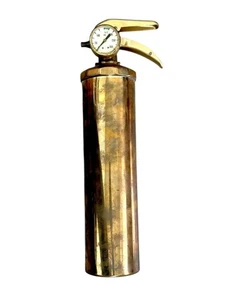 Vintage Brass Fire Extinguisher With Pressure Gauge & Polished Finish Decor - Picture 1 of 9