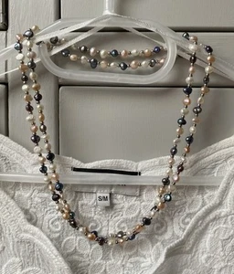 Beautiful Cultured Freshwater Pearl And Silver Bead Long Necklace - Picture 1 of 5