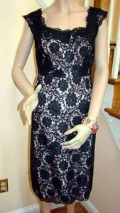 Vestido de Encaje Negro Vintage Alencon con Delineador de Rubor Talla 6-8 - Imagen 1 de 1