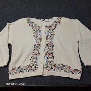 Cambridge Dry Goods Cardigan Sweater Women SZ XL Ivory Shoulder Pads - Picture 1 of 6