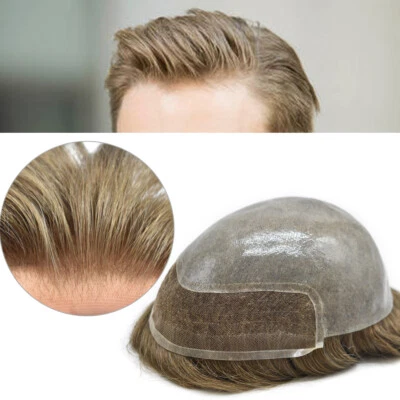 Mens Toupee Human Hair Piece replacement System for men Lace Front Thin Skin Wig - Image 1 of 4