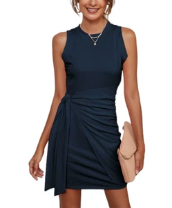 La Mode dunkelblaues ärmelloses Kleid mit Bindegürtel Größe M - Bild 1 von 3