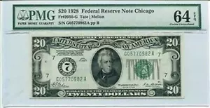 FR 2050-G 1928 $20 Federal Reserve Note PMG 64 EPQ Choice Uncirculated - Picture 1 of 1