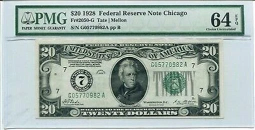 FR 2050-G 1928 $20 Federal Reserve Note PMG  64 EPQ Choice Uncirculated - Image 1 of 1