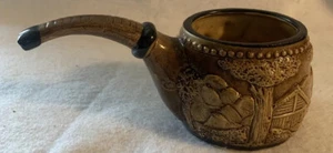 Vintage Mid Century Enesco Japanese Ceramic Pipe/Bowl/ Brown Planter Succulent - Picture 1 of 9