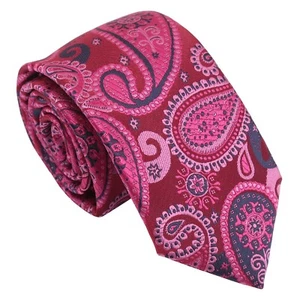 Hot Pink & Teal Boys Regular Tie Woven Paisley Bohemian Wedding Necktie by DQT - Picture 1 of 3