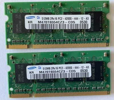 Samsung M470T6554CZ3-CD5 2x512MB Memory RAM PC2-4200S-444-12-A3 SO-DIMM👀 - Image 1 of 4