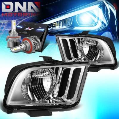 PARA FORD MUSTANG 2005-2009 EURO FARO CRISTAL CON KIT LED ESTILO DELGADO CROMADO Foto 1 de 4