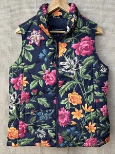 Lands' End Floral Navy Down Vest Puffer Women Medium 10-12 Lightweight Colorful - Picture 1 of 8