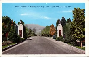 Entrance to Memory Park City Creek Canyon Salt Lake City Utah Linen Postcard - Picture 1 of 2