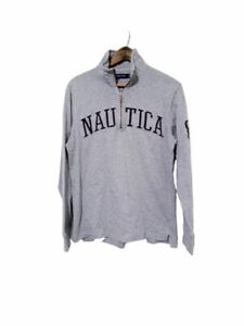 Nautica Quarter Zip Mockneck Sweat Shirt X-Small Gray Mens Logo Shirt Casual #83