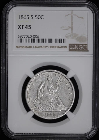 1865-S  Seated Liberty 50c Half Dollar NGC XF 45 Cover