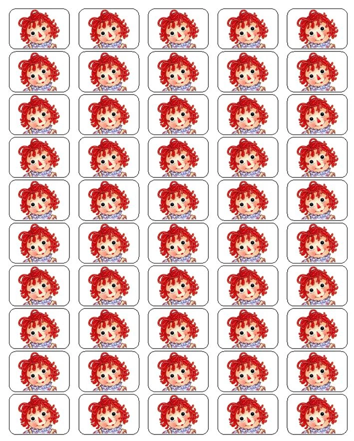 50 sellos/etiquetas/pegatinas de sobre Raggedy Ann, 1" por 1,5" Foto 1 de 1