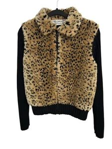 Vintage Tiara Sweater Size L Brown Full Zip Faux Fur Retro - Picture 1 of 9