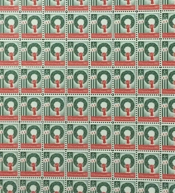 1962 CHRISTMAS WREATH #1205 full mint sheet of 100 MNH OG - Image 1 of 1