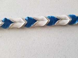 Collar - Dog Medium Genuine Leather Blue White Twist Bulldogs Buckle 43-51cm - Picture 1 of 6