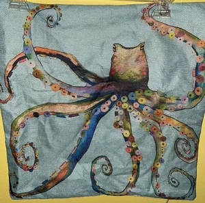 Octopus Pillow Cover 17” Pillow Cover Blue Octopus Ocean Sea Nautical Beach - Picture 1 of 8