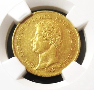 Italy: Sardinia. Carlo Alberto gold 20 Lire 1845 (Anchor)-P AU55 NGC. - Picture 1 of 4