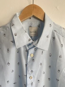 Paul Smith Shirt Mens Large 16.5 Pale Blue Emoji Italy Button Up Long Sleeve - Picture 1 of 15